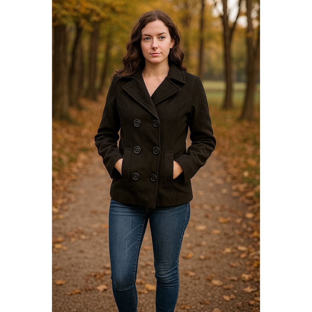 OLD NAVY Women's Black Peacoat Jacket Size Small Classic Wool Blend Winter Coat‎